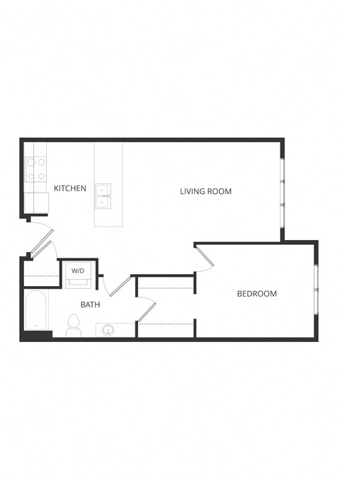 Floor plan for 1 bed, 1 bath, 640 sqft